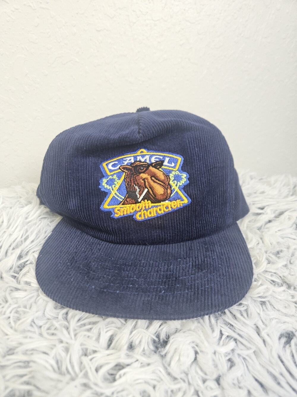 Vintage 1980s/1990s Joe Camel "Smooth Character" corduroy snapback hat. New